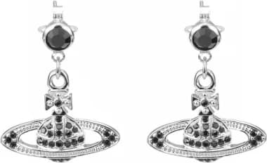 Boucles d'oreilles Vivienne Westwood Orb pendantes argentés cristaux noirs