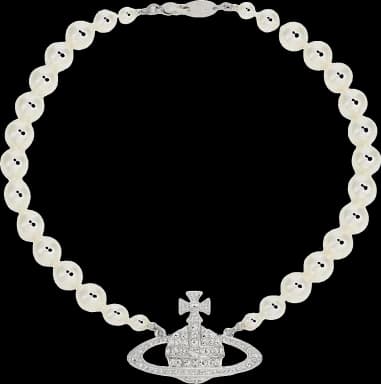 Choker Vivienne Westwood bas relief a perles avec logo pavé de cristaux