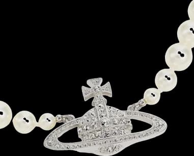 Vivienne Westwood low relief pearl choker with crystal pavé logo vue 2