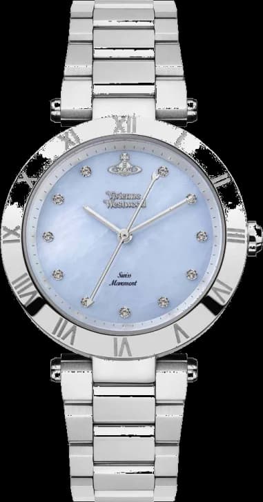 Montre Femme Vivienne Westwood Montagu VV206BLSL bracelet argent en acier cadran bleu nacré