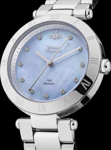 Montre Femme Vivienne Westwood Montagu VV206BLSL bracelet argent en acier cadran bleu nacré vue 2