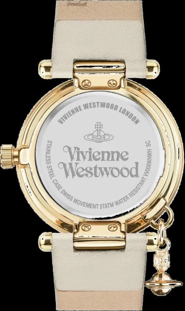 Montre Femme Vivienne Westwood Orb II VV006WHWH bracelet beige en cuir cadran doré vue 3