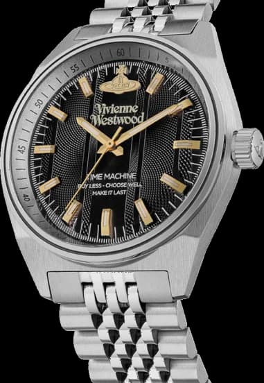 Montre Vivienne Westwood Sydenham VV251BKSL bracelet argent en acier cadran noir vue 2