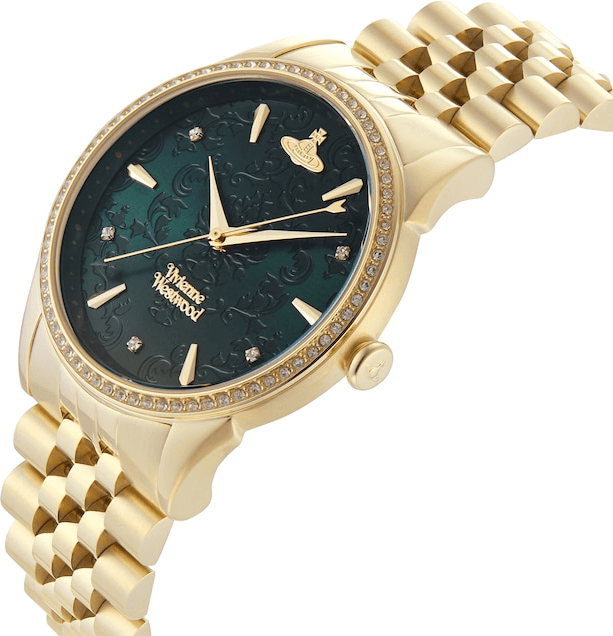 Gros plan sur le cadran vert de la Vivienne Westwood VV208GDGD