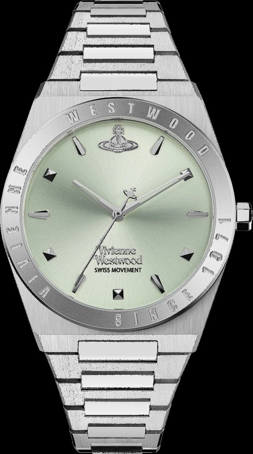 Vivienne Westwood VV244PGRSL vue de côté, bracelet acier