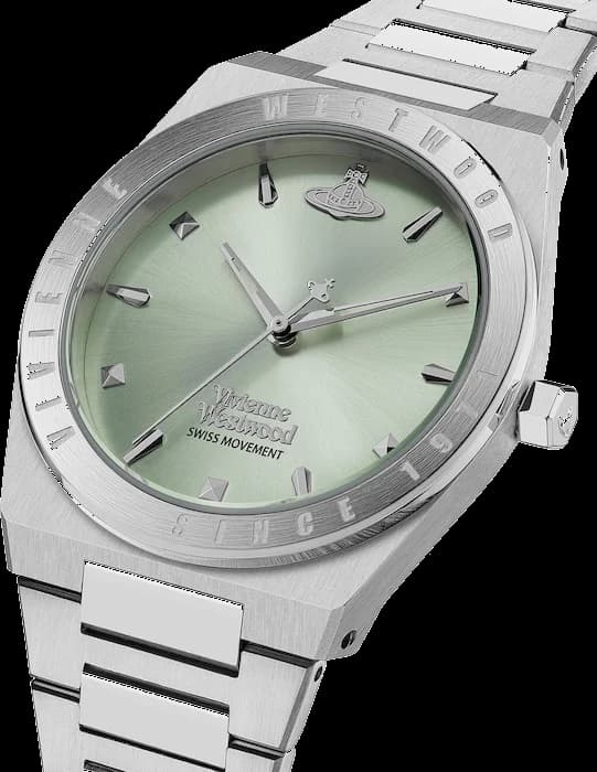 Gros plan sur le cadran vert de la Vivienne Westwood VV244PGRSL